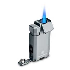CIGARLOONG Cigar Torch Lighter,All in One Cigar Lighter Built-in Cigar Punch(8mm) and Cigar Holder Windproof Lighter,Silver
