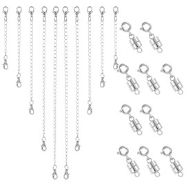 Pack of 20 Magnetic Clasp Chain Extender Set, Adjustable Extension Chain Bracelet Extension, Stainless Steel Magnetic Clasp, Extender for Bracelet, Necklace, DIY, Jewellery Making, Non-Precious Metal