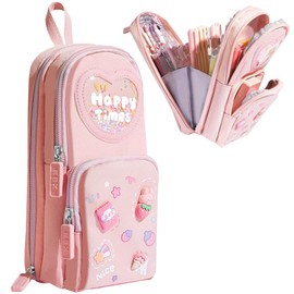 Pencil Case, Backpack, Pencil Case, School Pencil, Mini School Bag, Pencil Case Girls, Pencil Case Girls with Cute Pendant, with 3 Compartments, Stationery Bag, Large Capacity Pencil Case