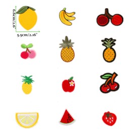 Assorted 37pcs Banana Orange Apple Strawberry Watermelon Pineapple Iron on Patches Fruit Embroidered Appliques Decorative Repair Motif DIY Sew on Patches for Jeans Clothing