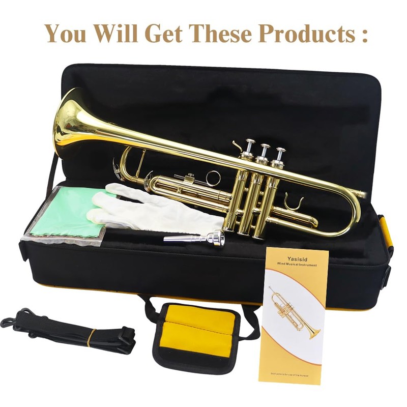 Trumpet Instrument,Band & Orchestra Musical Instruments for Beginners,With trumpets case,Mouthpiece,Cloth