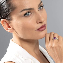 PEORA Created Pink Sapphire Keepsake Ring for Women 925 Sterling Silver, 1.50 Carats Oval Shape 8x6mm, Size 8, Engagement, Promise, Anniversary Ring, For Classy Gift & Everyday Wear, w/Jewelry Box