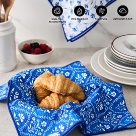 RECYCO Waffle Kitchen Towel Set of 2 - Quick Dry Microfiber Sustainable Dish Towels - Ultra Absorbent Reusable Cleaning Tea Towels - Lightweight Hand Towels,16”x 28”, Coastal Bliss