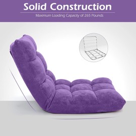 HOMGX Floor Chair with Back Support, 14-Poistion Adjustable Gaming Lazy Sofa Cushioned Chair w/Soft Coral Fleece & Memory Foam Padding, Folding Cushioned Meditation Chair for Reading (Violet)