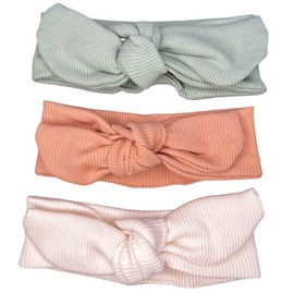 Selen Baby and Care Headband%100 Cotton Elastic 3pcs For Newborn Baby And Toddler Baby Girl 0-24 Months Handmade Hair Accessories (white, mint, beige)