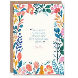 Artery8 Spiritual Birthday Card Conquer Oneself Buddhist Mindfulness Quote Floral Blank Card For Him Or Her