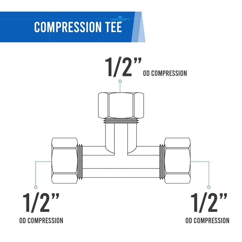 Highcraft D64-12-OM Compression Tee Pipe Fitting 1/2" OD. Connection Lead-Free
