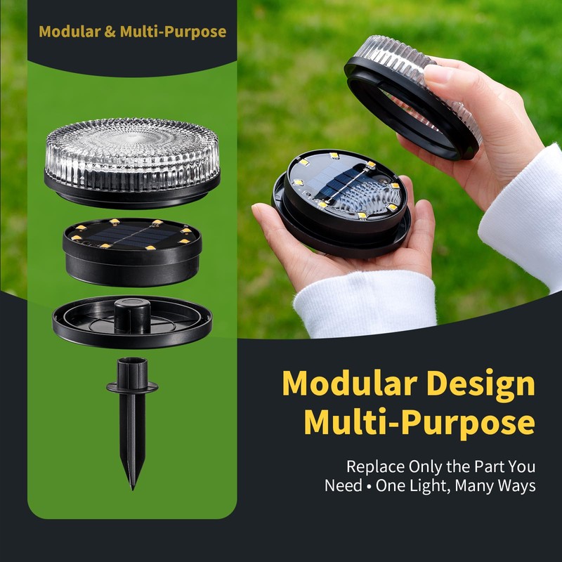 OPOIRA Glass Solar Ground Lights with Crystal Style, Modular-Design Waterproof