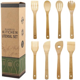 Binnan Holzlöffel Kochen Besteckhalter Kuechenhelfer Set,8-Teiliges Kochutensilien-Set,Kochlöffel Kochgeschirr mit Spatel,Nachhaltiges Kocheneinfach zu Reinigendes Kochgeschirr für Antihaft-Pfannen