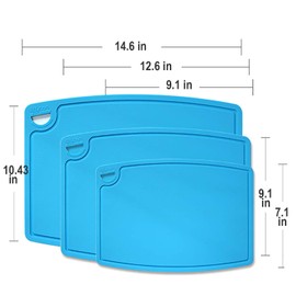 Liflicon Thick Cutting Boards Set of 3pcs Large 14.6'' x 10.43'',Middle 12.6'' x 9.1”, Mini 9.1”x7.1” Juice Grooves Easy Grip Handle Dishwasher Safe for Kitchen,Chif-Blue