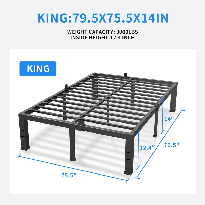 MAF King Bed Frame 14 Inch Heavy Duty Metal Platform