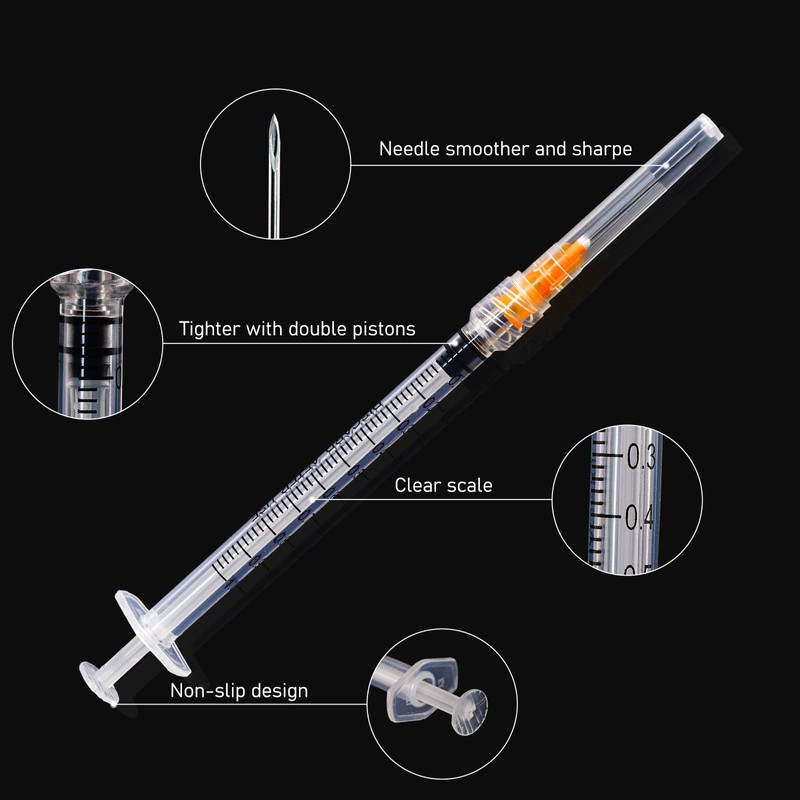 Disposable 1ml syringe with 25G 1inch Lab Supplies, Individually Packaged