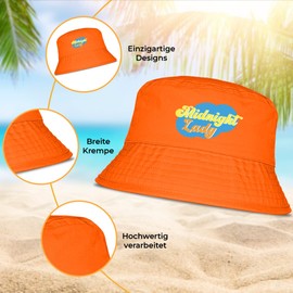 Midnight Lady - Lustiger Fischerhut – Der perfekte Sonnenhut für Herren & Damen – Ideal als Malle-Outfit, Party-Accessoire & Festival-Eimerhut für den Strand | Farbe Orange