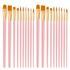 CNMTCCO Brush Set, 20 Pieces High-Quality Brushes with Wooden Handles, Premium Nylon Acrylic Paint Brush Set, Oil Paint Painting Brush Set for Artists, Children and Adults (Pink)