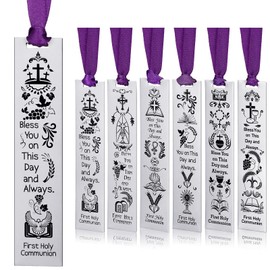 6 Pieces First Holy Communion Bookmark First Communion Metal Bookmark Bless on This Day Stainless Steel Bookmark for Baptism Reading Book