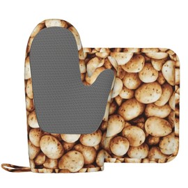 Potato Oven Mitts and Pot Holders Set Heat Resistant Non-Slip Silicone Oven Mittens with Oven Gloves and Hot Pads Potholders for BBQ Kitchen Baking Cooking, Quilted Liner
