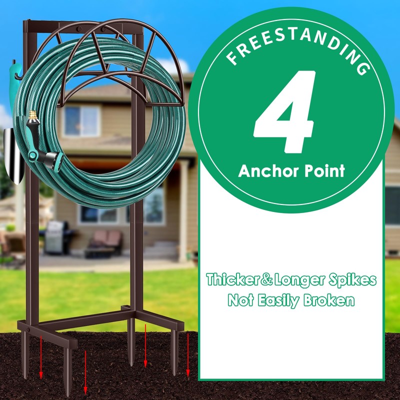 TomCare Garden Hose Holder Upgraded 4 Spikes Water Hose Holder