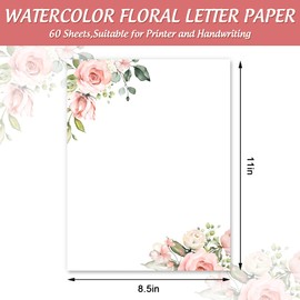 AnyDesign 60 Sheets Floral Stationery Letterhead Paper Watercolor Pink Flower Letter Paper Spring Writing Paper Notes Greeting Paper for Wedding Bridal Shower Invitation Office Printing, 8.5 x 11 Inch