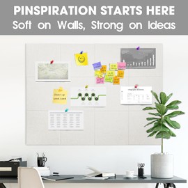 Large Cork Board Felt Wall Tiles, 47"x35" 12 Pack Felt Bulletin Board Pin Board with 48 Safe Removable Adhesive Tabs, 60 Push Pins, Alternative Cork Board for Walls Home Office, Light Camel