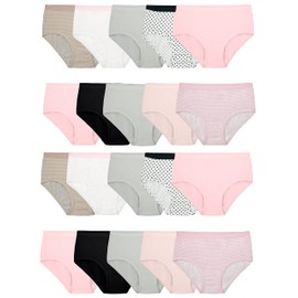 Fruit of the Loom Girls' Tag Free Cotton Brief Underwear Multipacks, Brief-20 Pack-Black/Pink/Grey, 8