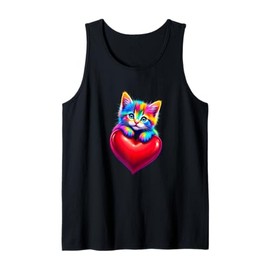 Colorful Kitten Heart Tank Top