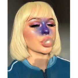 Creamily Short Bob Blonde Straight Wig with Bangs for Women, Natural Straight Bob Synthetic Hair Wig for Girls, Blonde Color Costume Cosplay Party Daily Use 10 Inches