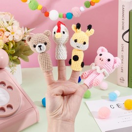 ORIGACH 8 Set Animal Finger Puppets Crochet Kit for Beginner Adults, Cute Pig Bear Chick Elk Crochet Kit with Step by Step Video Tutorial, Instruction, Yarn, Hook, Accessories