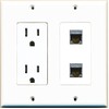 RiteAV - (2 Gang Decorative 15 Amp 125 Volt Power Outlet and 2 Cat6a Wall Plate White