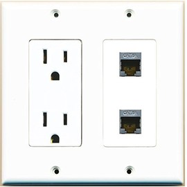 RiteAV - (2 Gang Decorative 15 Amp 125 Volt Power Outlet and 2 Cat6a Wall Plate White