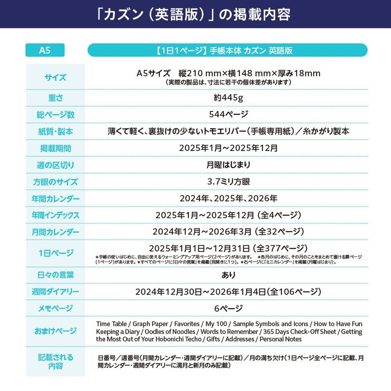Hobo Nikki 2025 HON English Version Slash (Navy) [A5/1 Day