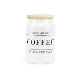 Purely Home Minimalist Ceramic Coffee Canister - Simplistic Black & White Kitchen Food Storage Container & Wooden Lid 600ml (14.5cm x 9.5cm)