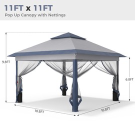 GDY 11x11 ft Patio Gazebo with Mosquito Netting, Double top, Garden, Yard, Grassland, Grey and Navy Blue.