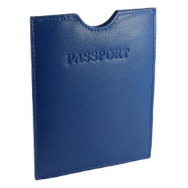 Travel Passport Holder Sleeve Protector Cover Wallet Real Leather RFID (Blue)