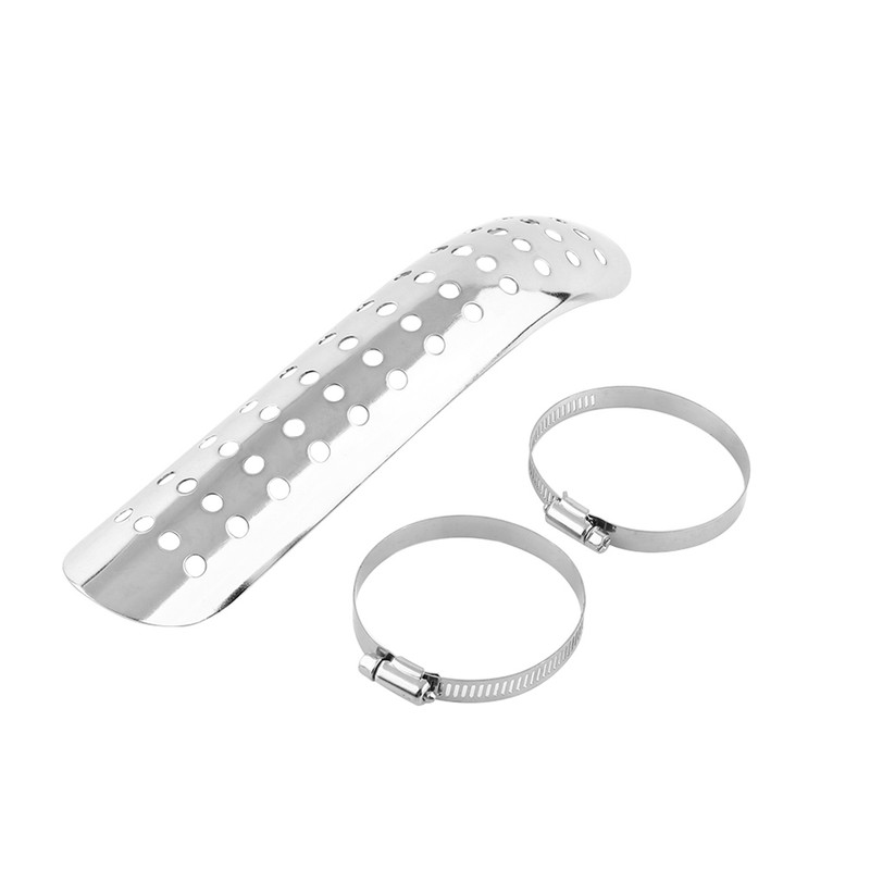 Universal Motorcycle Hole Heat shield Curve Exhaust Pipe Cover Silver