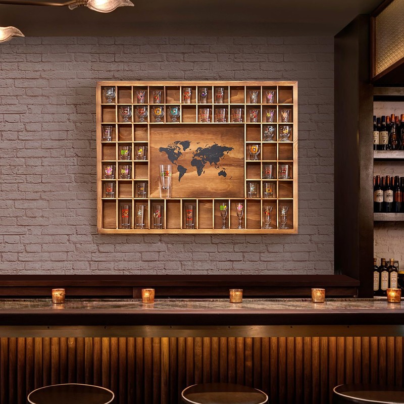 Tristcily Large World Map Shot Glass Display Case 60 Slots