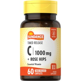 Sundance Vitamin C With Rose Hips 1000mg | 60 Vegetarian Caplets | Non-GMO | by Sundance