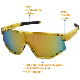 COOLSOME Kids Flexible Polarized Sunglasses with Strap Youth Sport Cycling Baseball for Boys Girls Age 6-12 (1, A|Spot yellow/mirrored, lens height/48mm)