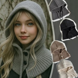 Knit Balaclava Hood Hat Neck Warmer Ear Muff Scarf - Winter Warmth, Free Size, Adult (LF3386) Free Size [Khaki] Shawl 150G Made in China 4ea