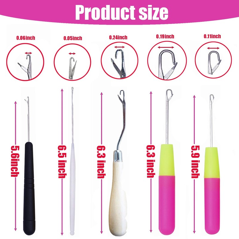 HAMIYELL Pack of 5 Different Sizes Latch Hook Crochet Needle