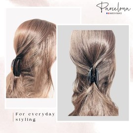 Parcelona Pinza para el cabello con forma de mandíbula, diseño de arco fino francés, juego de 2, color carey y acetato de celuloide negro.