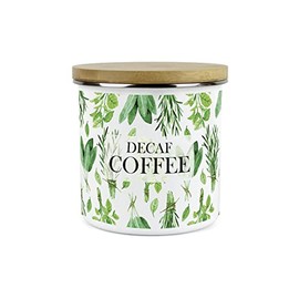 Purely Home Kitchen Herbs Decaf Coffee Canister - White & Green Metal Enamel Kitchen Food Storage Container