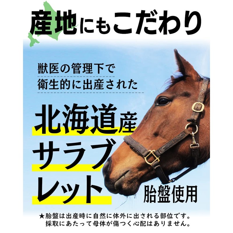 馬プラセンタ72000 お徳用360粒 北海道サラブレット胎盤使用 1日目安/4粒 約3ヶ月分 1袋当たり馬生胎盤 約72,000mg相当配合