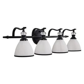 ANDY STAR Vintage Bathroom Light Fixture, 4-Light Vanity Lights, 28 inch Farmhouse Wall Sconces, Black Wall Lamp with Milky Glass, Well-Made Bathroom Lighting Fixtures Over Mirror for Living Room