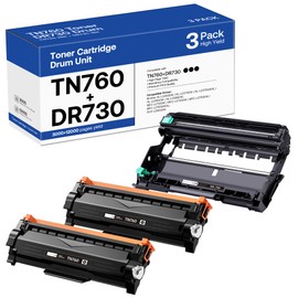 TN760 Toner Cartridge and DR730 Drum Unit Replacement for Brother TN 760 TN-760 TN730 DR-730 to use with MFC-L2710DW MFC-L2750DW HL-L2370DW DCP-L2550DW Printer (2 Toners, 1 Drum Unit, 3 Pack)