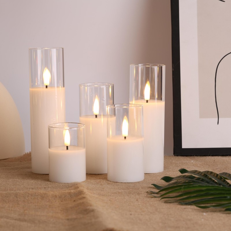 Eywamage 5 Pack Clear Glass Flameless Candles with Remote, Flickering