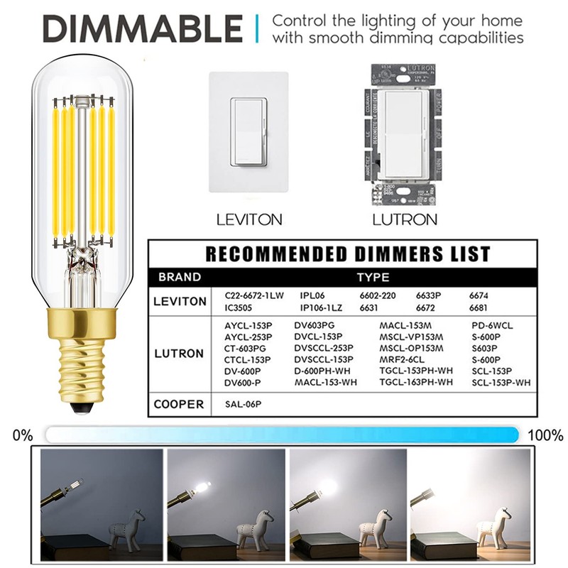 LEOOLS Dimmable t6 led Bulb 60W Candelabra led 4000K Clear