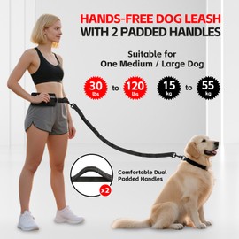TAIMUTTAL Hands Free Dog Lead with Waist Belt & Large Pouch, Waist Dog Lead for Running, Walking, Hiking & Jogging, Reflective Dual Padded Handles, Ideal for Medium/Large Dogs Up to 120 lbs Black