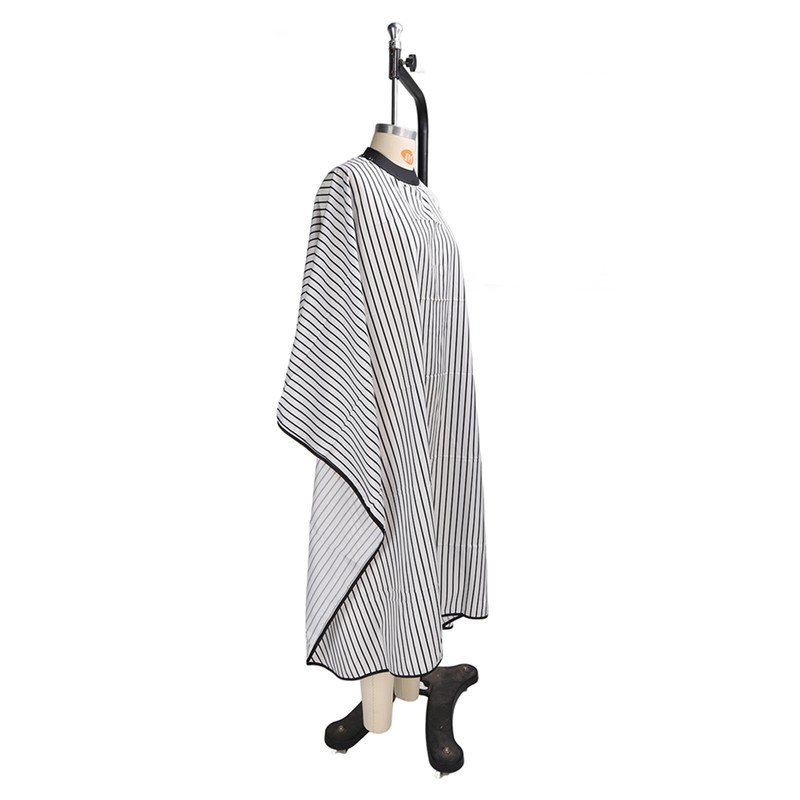 Hair Cut Cape Striped Polyester Waterproof Smooth Surface Neckline Adjustable