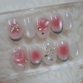 Chic Love Me Glass Bead Handmade Nail Tip - Point / 시크 러브미 유리알 수제네일팁 - 포인트