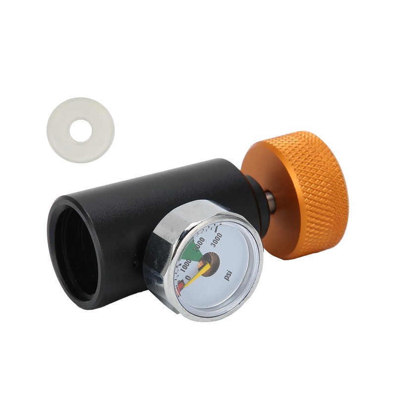 CO2 Refill Adapter Connector Valve ASA with 3000psi Pressure Gauge